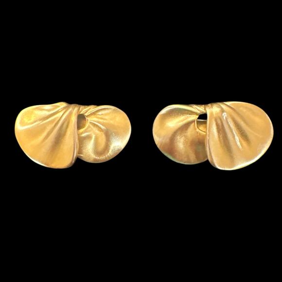 Vintage MCM Matte Gold Knot Bow Pin Brooch & Clip Earring Set Mid Century - Picture 4 of 4